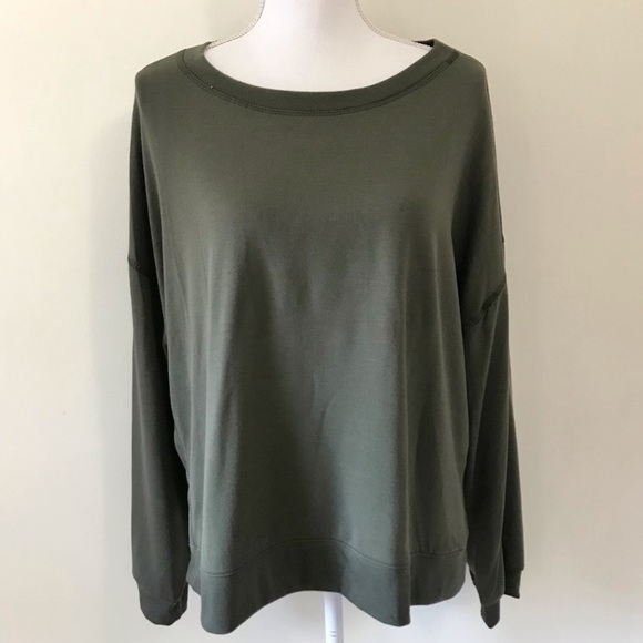 (A6) Nordstrom FOUND Los Angeles Olive Green Oversized Long Sleeve Shirt, Size L - Picture 1 of 6